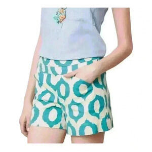 Anthropologie Cartonnier High Rise Turquoise and Cream Ikat Shorts Size 4